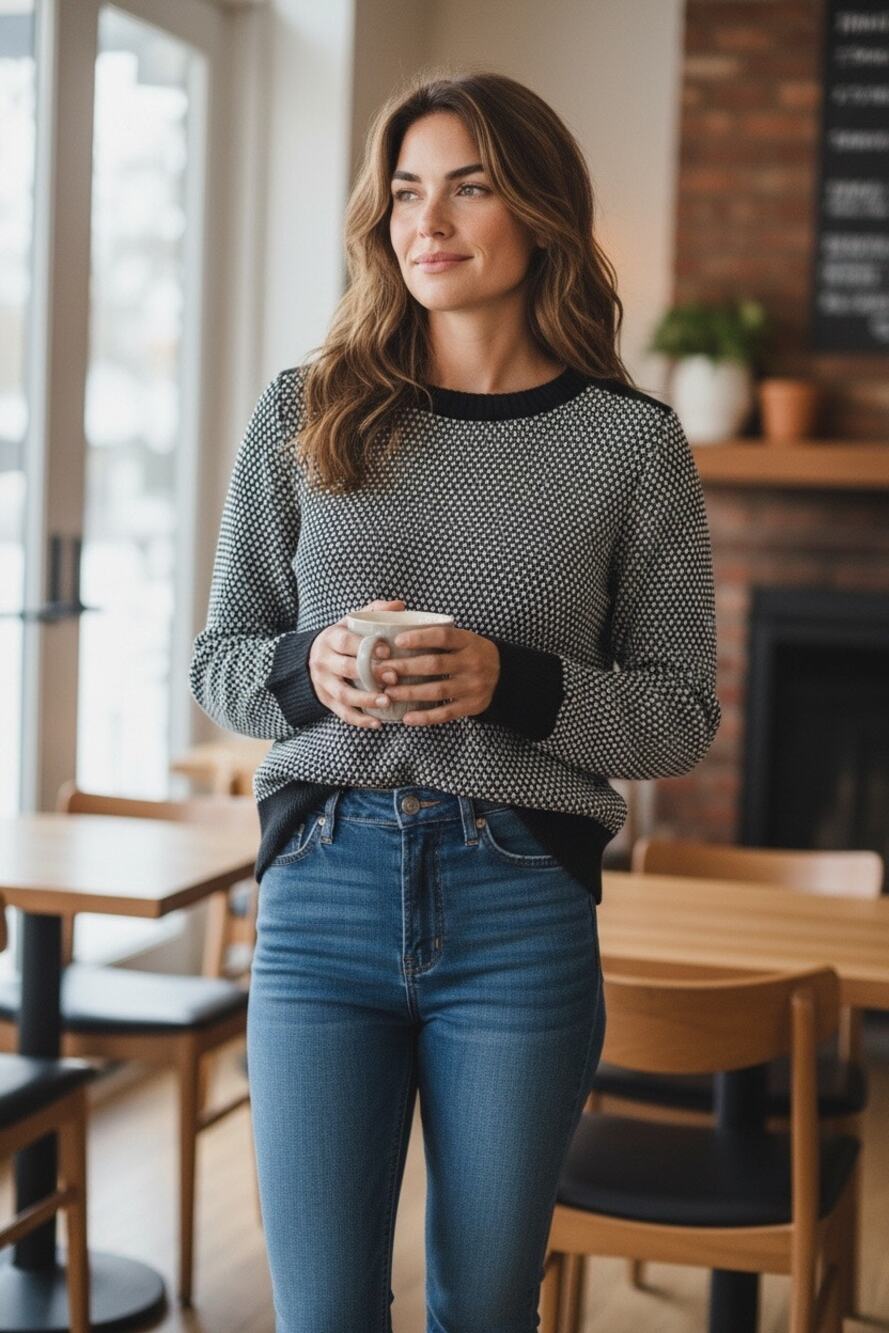 Banana Republic Merino Wool Blend Sweater XS Black White Pattern